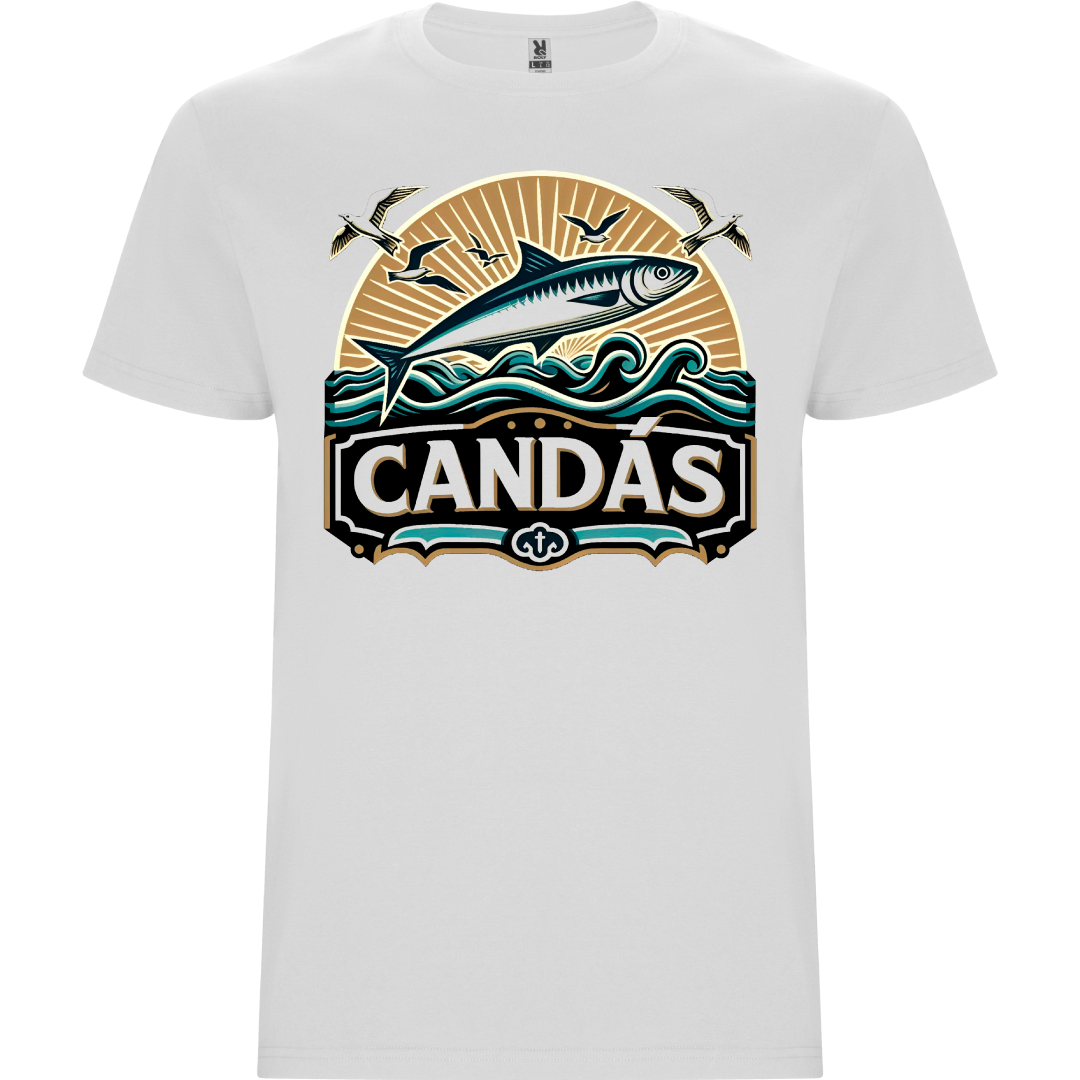 Camiseta Unisex Candás Sardina (Blanco)