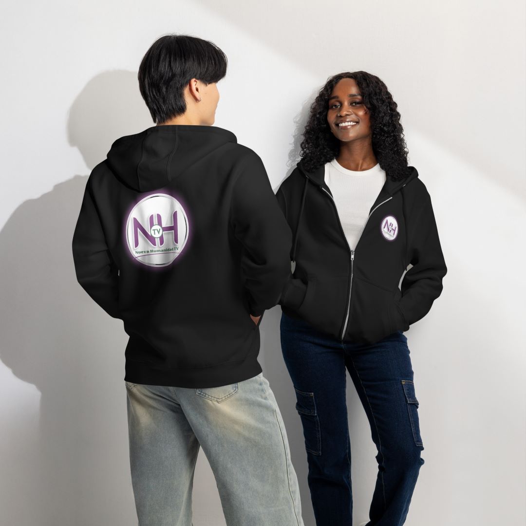 Sudadera Unisex Cremallera Nueva Humanidad TV – Blanco y Negro - Imagen 8